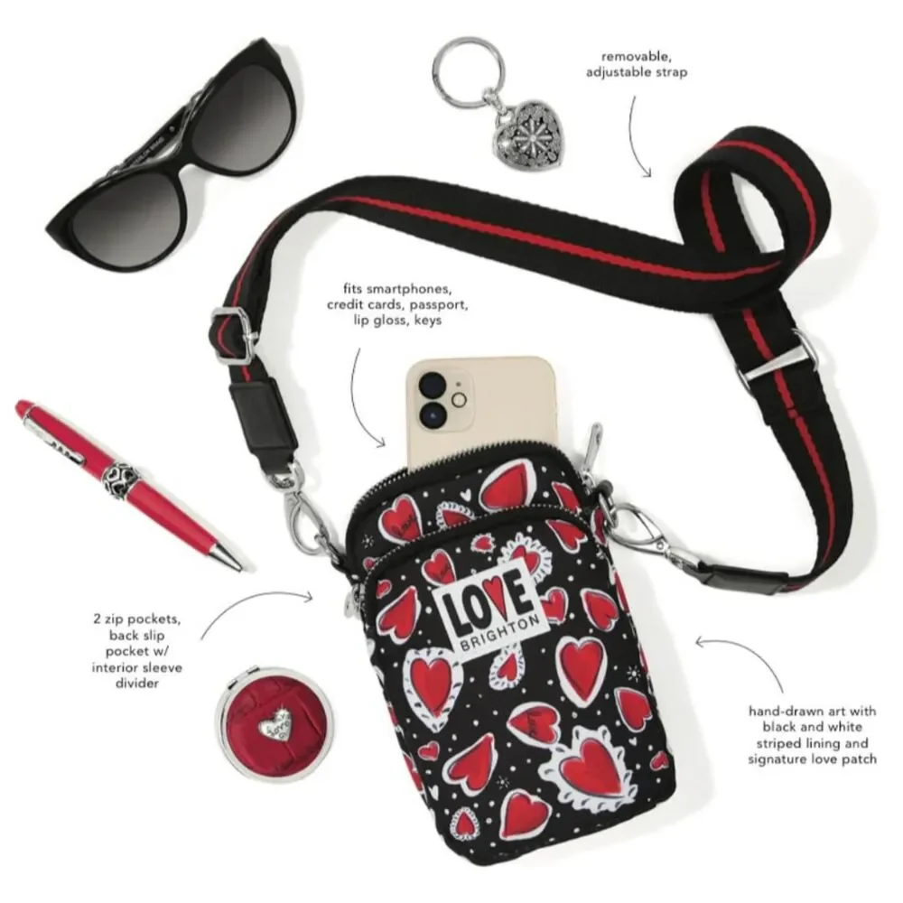 ~ NEW Brighton Hearts a Flutter Crossbody Bag Utility Black Red Love Silver Hrdw - Picture 2 of 13